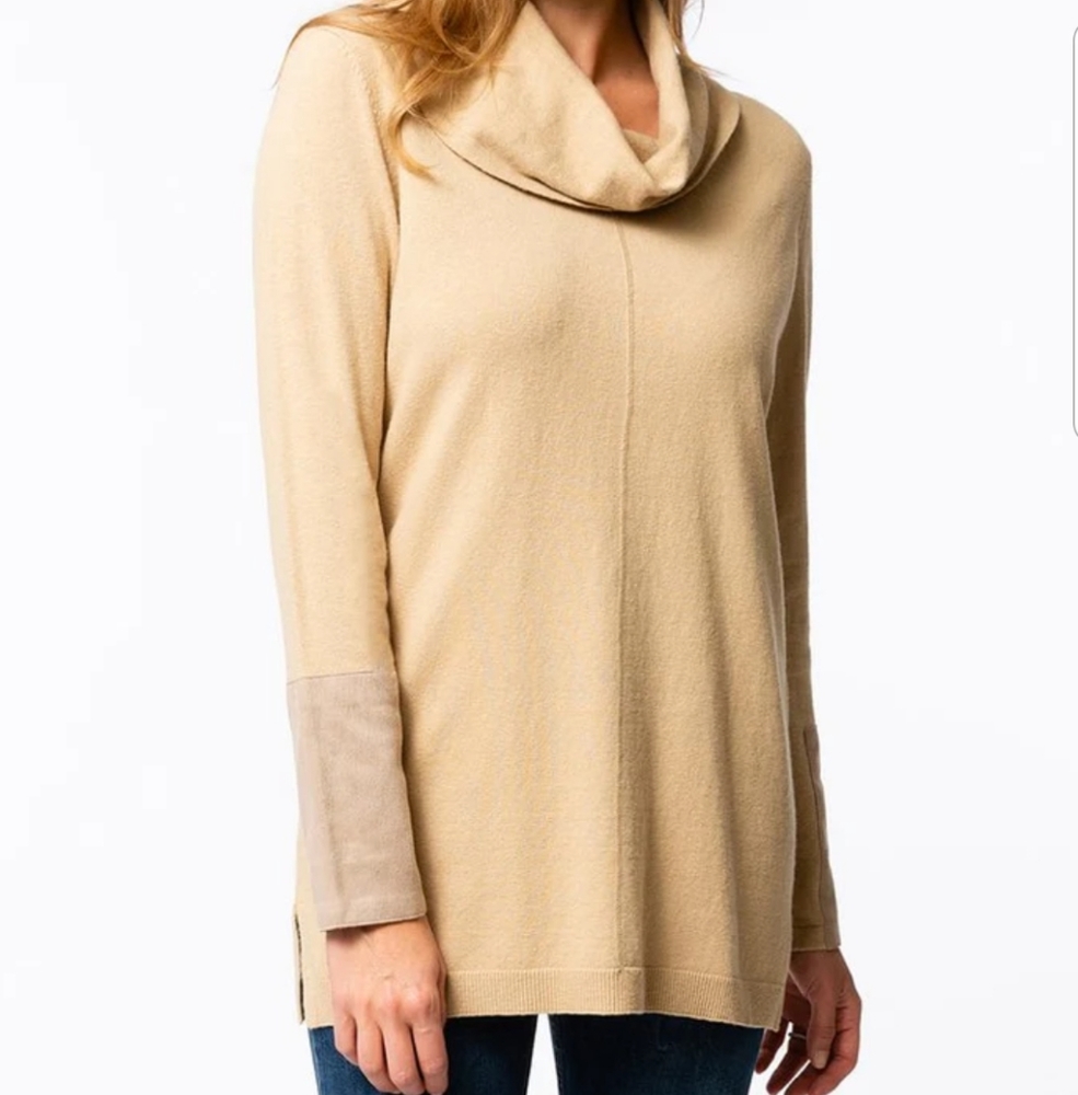 Tyler Boe Cotton/Cashmere Cowl Neck Tunic Beige SZ S NWT 142$